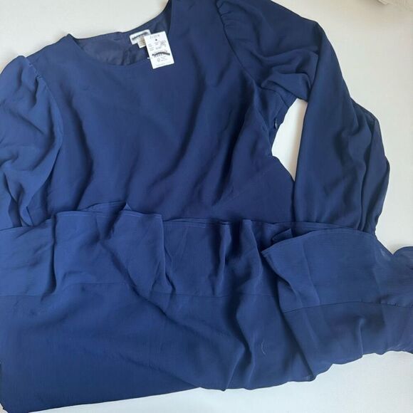 J crew navy flounce hem long sleeve lined mini dress size 14 m3 - Picture 3 of 5